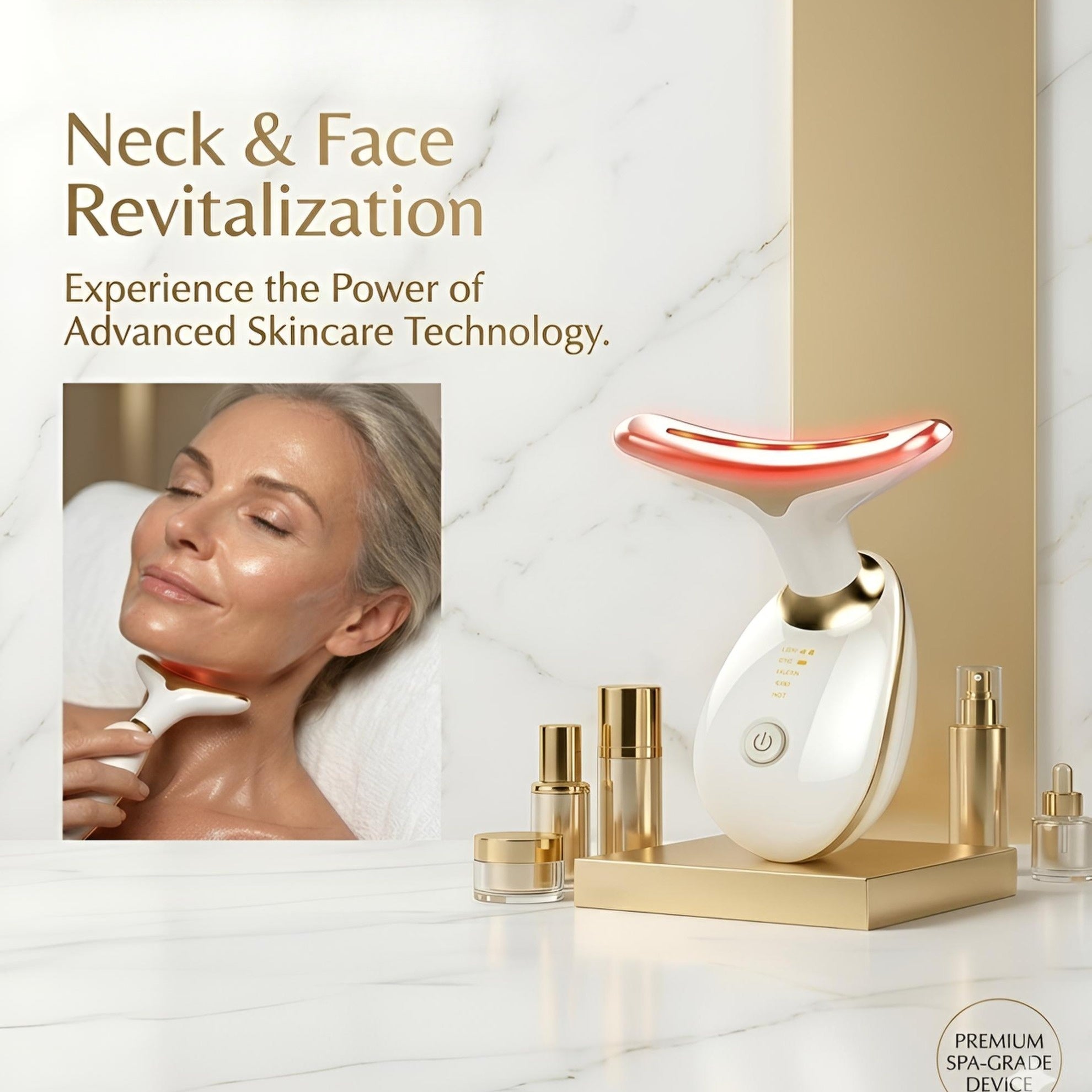 RevitaGlowPro™ LED neck and face lift device with red light therapy for skin tightening, wrinkle reduction and anti-aging, premium at-home facial massager for firming jawline and rejuvenating skin