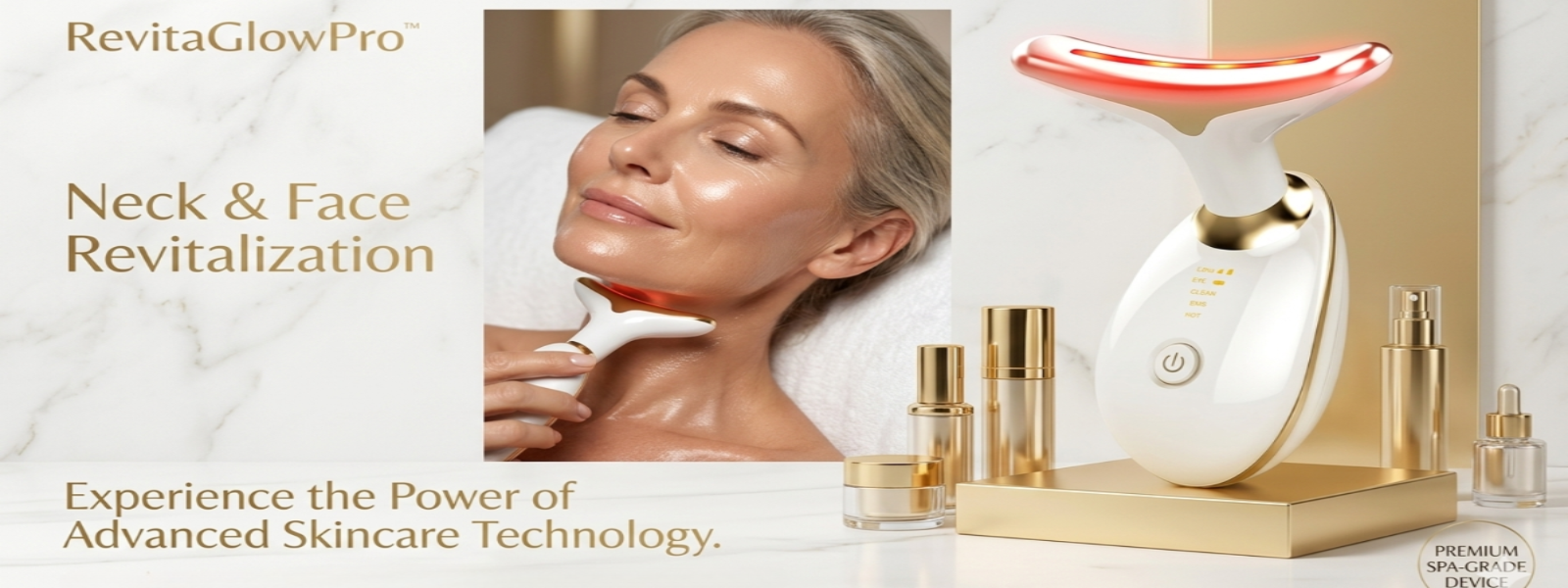 RevitaGlowPro™ LED neck and face massager for skin tightening and anti-aging, red light therapy device for lifting sagging skin, reducing wrinkles and firming jawline at home